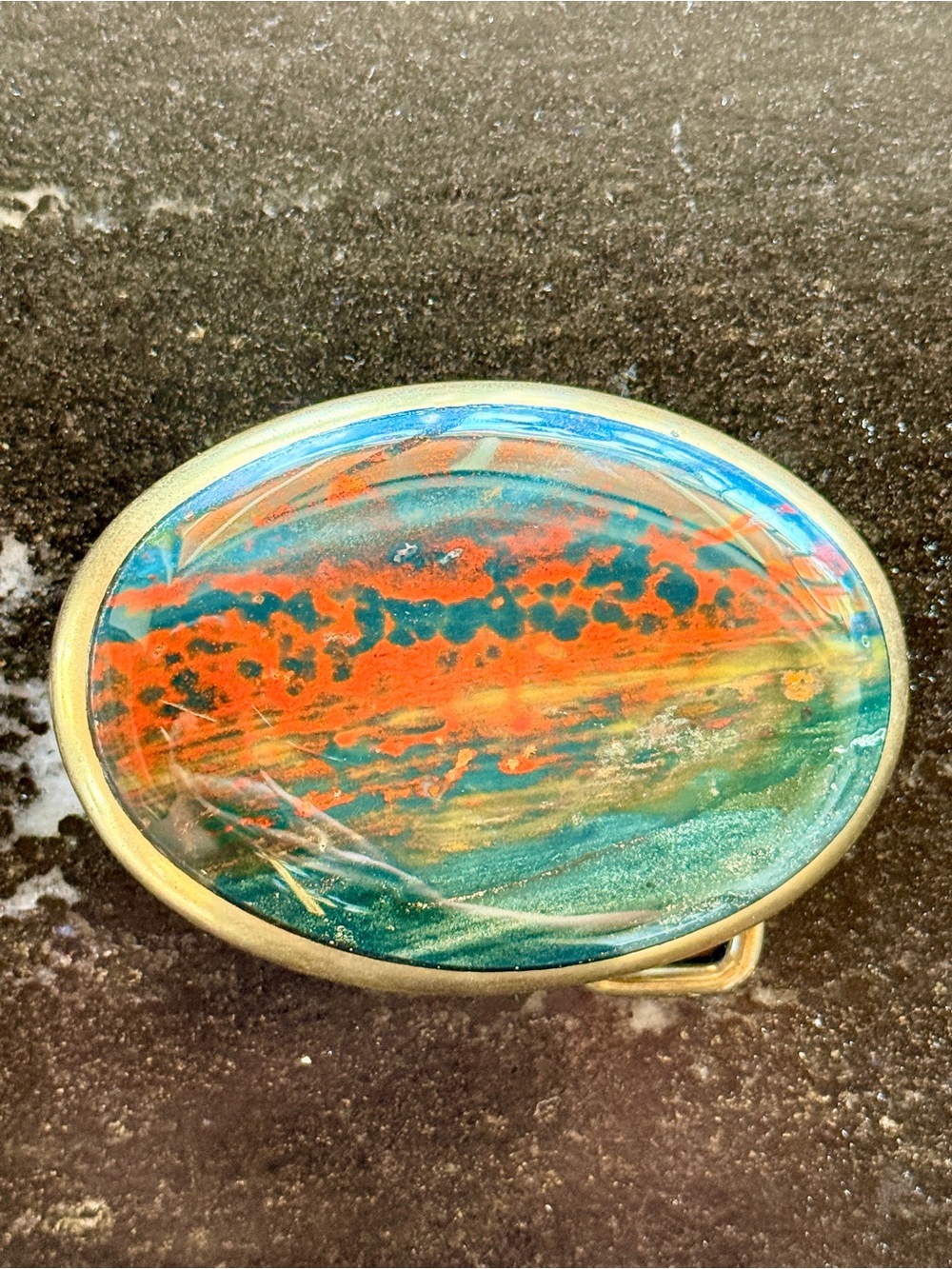 Handcrafted Natural Rock Jasper & brass belt buckle in Teal and red Colour